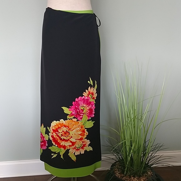 Muse Dresses & Skirts - Muse 100% Silk Wrap Floral Print Maxi Skirt